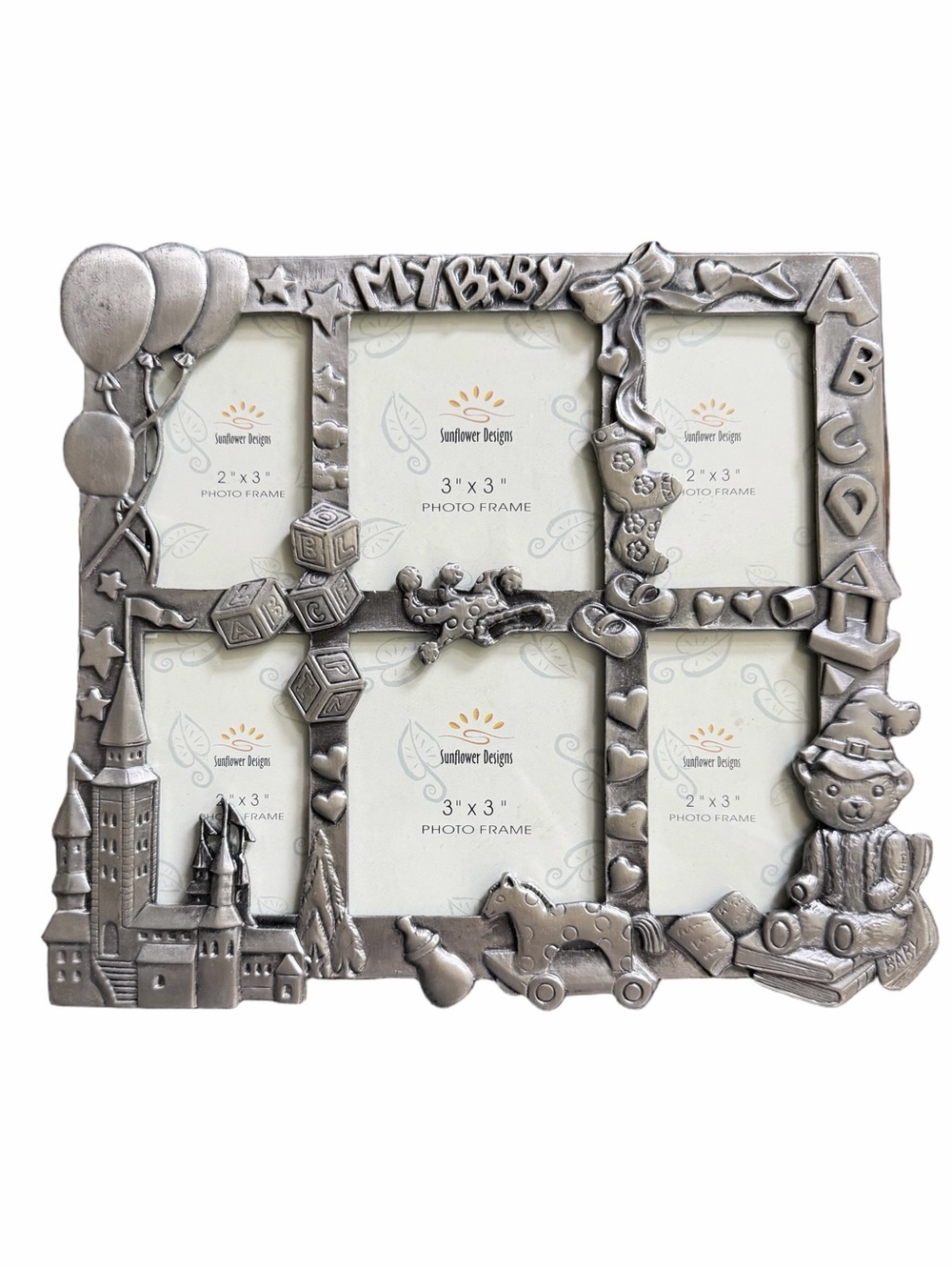 Baby Memories Collage Picture Frame Silver Tone Nursery Decor Multi Photo Frame
